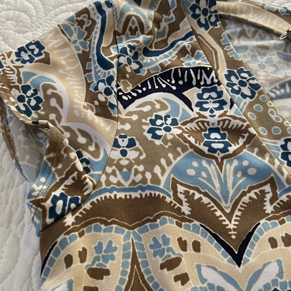 Axcess by Liz Claiborne Blue and Brown Patterned Faux Wrap Dress Size Medium - Picture 7 of 12